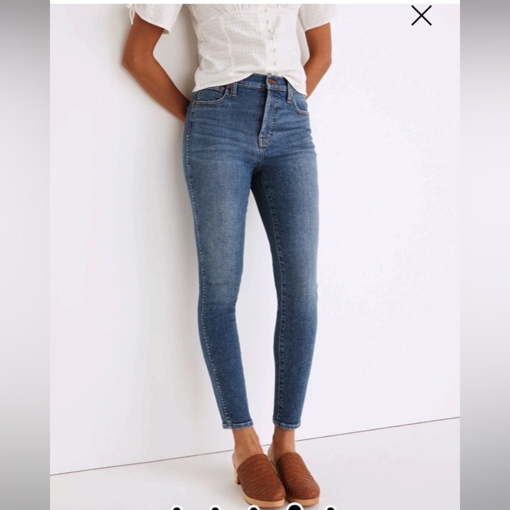 MADEWELL 10" High-Rise Skinny Crop Jeans Med Blue Bradfield Wash Denim size 29